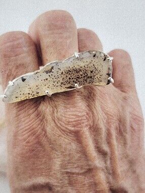 DENDRITIC GEMSTONE RING STATEMENT DESIGN HANDMADE RECYCLED STERLING SILVER 7.5